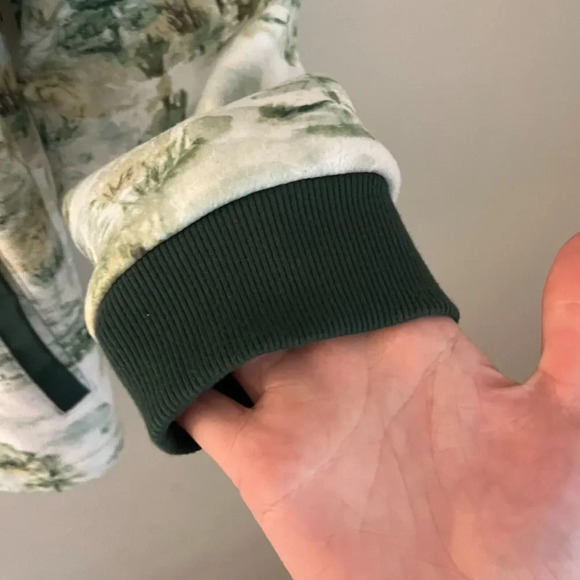 Pacsun Mens Green White Full Zip Jacket Medium Scenic Polar Fleece Forest Trees - Picture 8 of 13